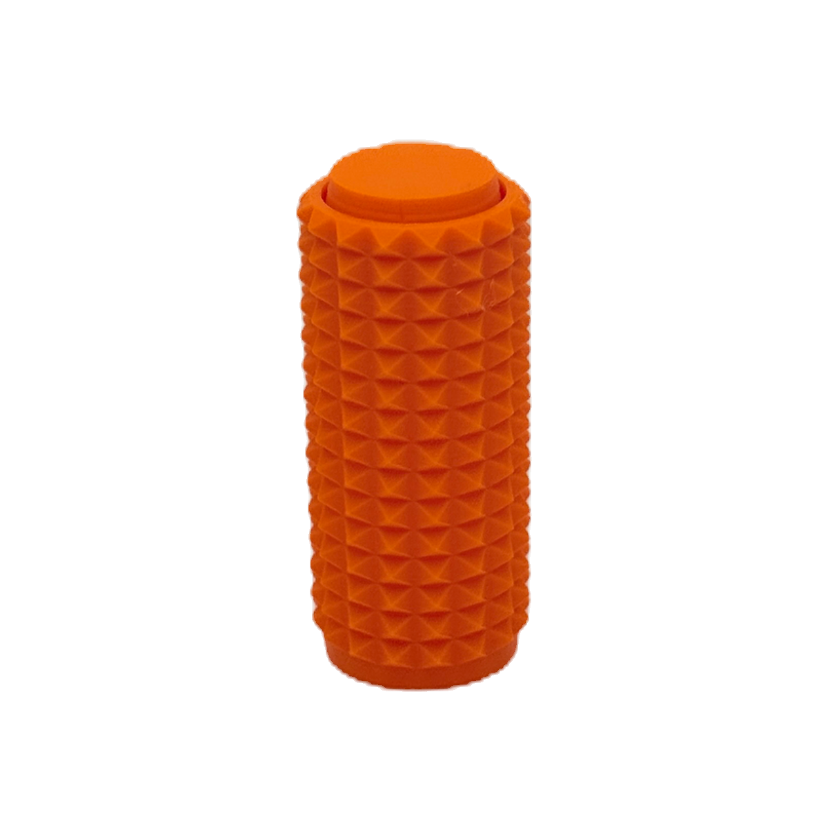 Orange textured cylindrical object on a white background