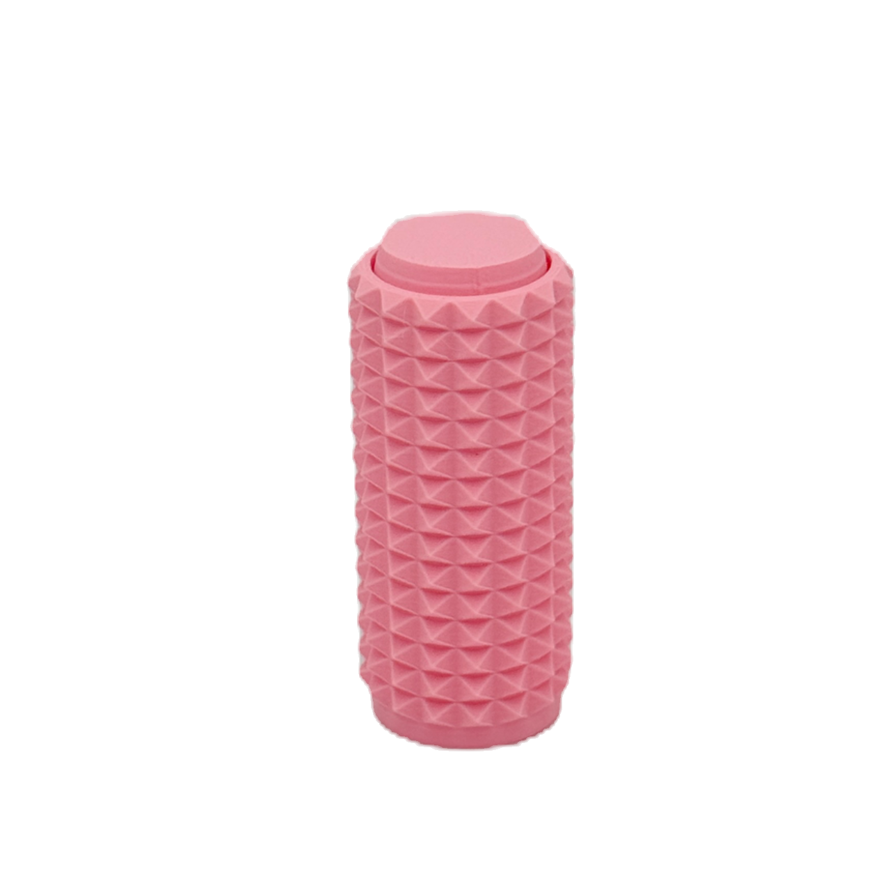 Pink textured foam roller on a white background