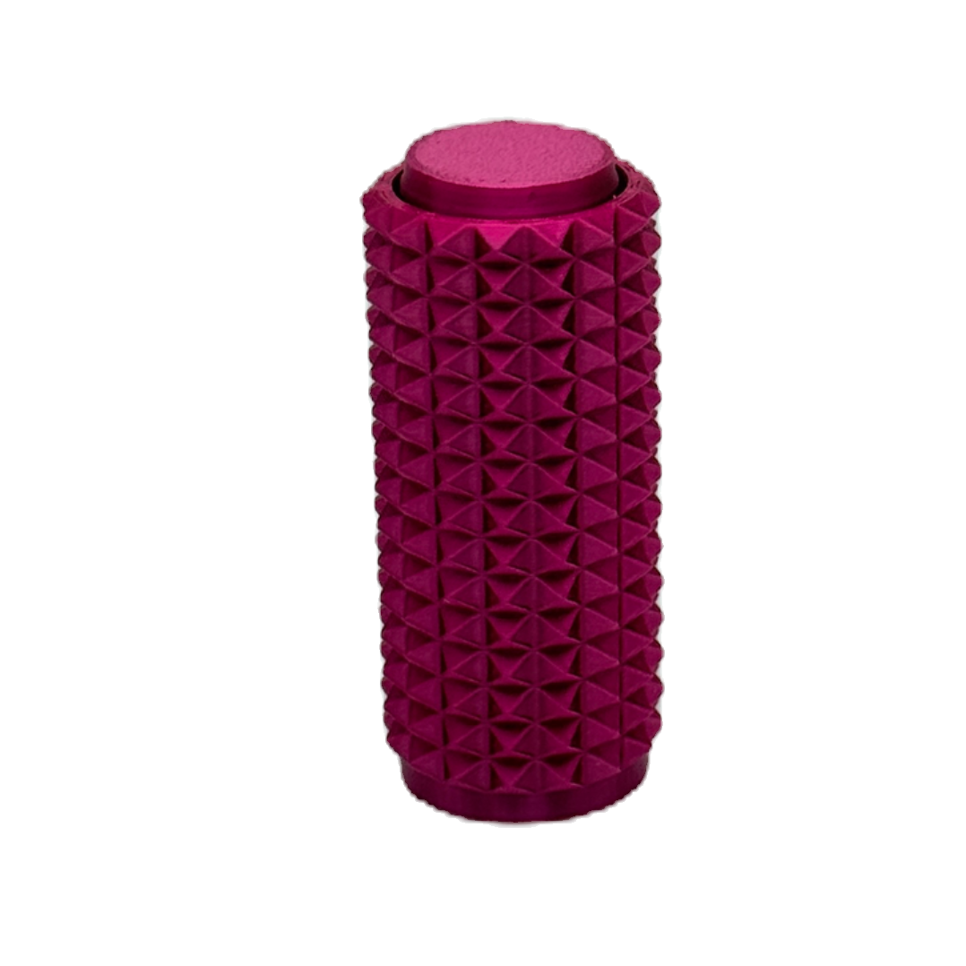 Pink textured cylindrical object on a white background